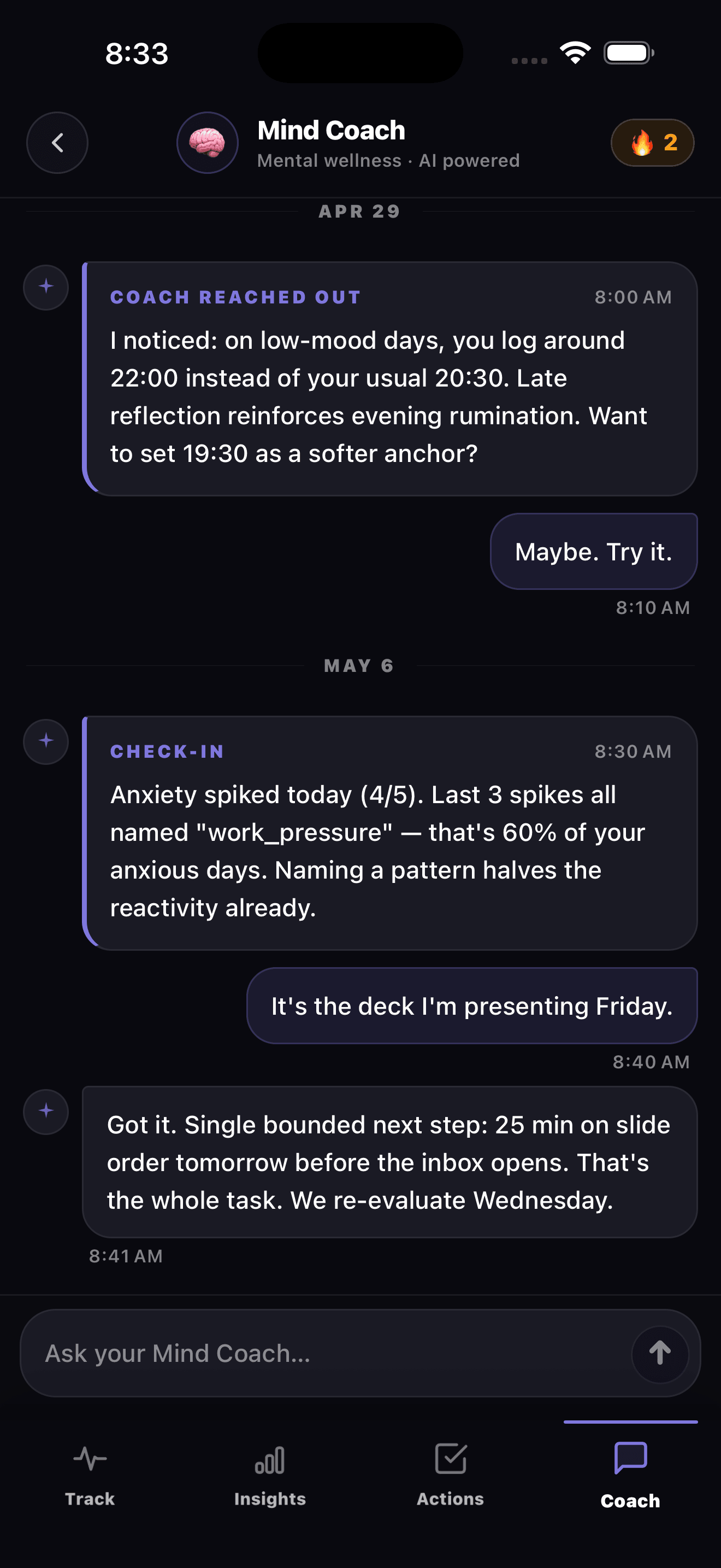 AI Coach proactive chat